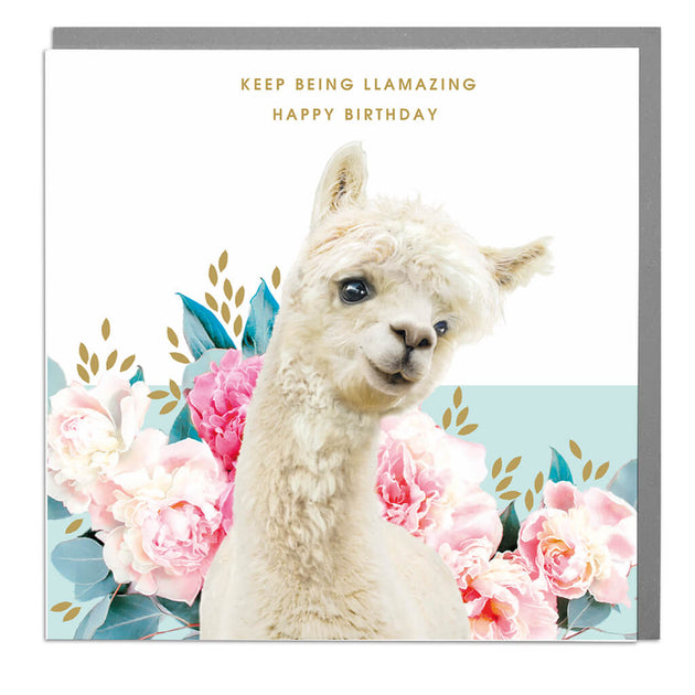 Llamazing : Llama with Cake Juvenile Birthday Card for Kids