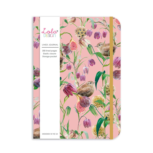 Wren Pattern A5 Hardback Journal with Elastic Closure - Lola Design Ltd