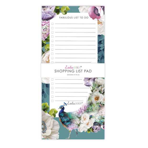 Magnetic To Do List Pad featuring Botanical Peacock by Lola Design - Lola Design Ltd