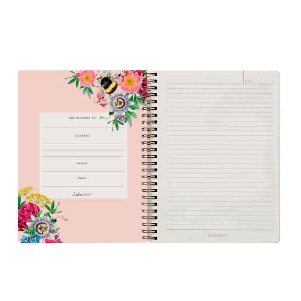 Wiro Bound Pink Bee Organiser / Notebook by Lola Design - Lola Design Ltd