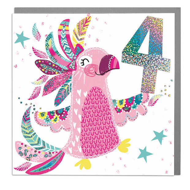 Cockatoo Age 4 Birthday Card - Lola Design Ltd