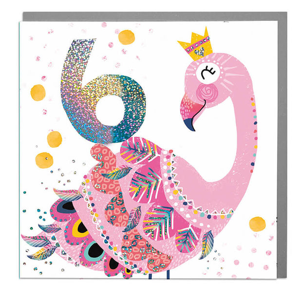 Flamingo Age 6 Birthday Card - Lola Design Ltd