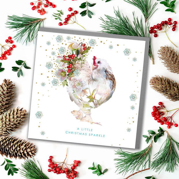 Christmas Sparkle French Hen Card - Lola Design Ltd