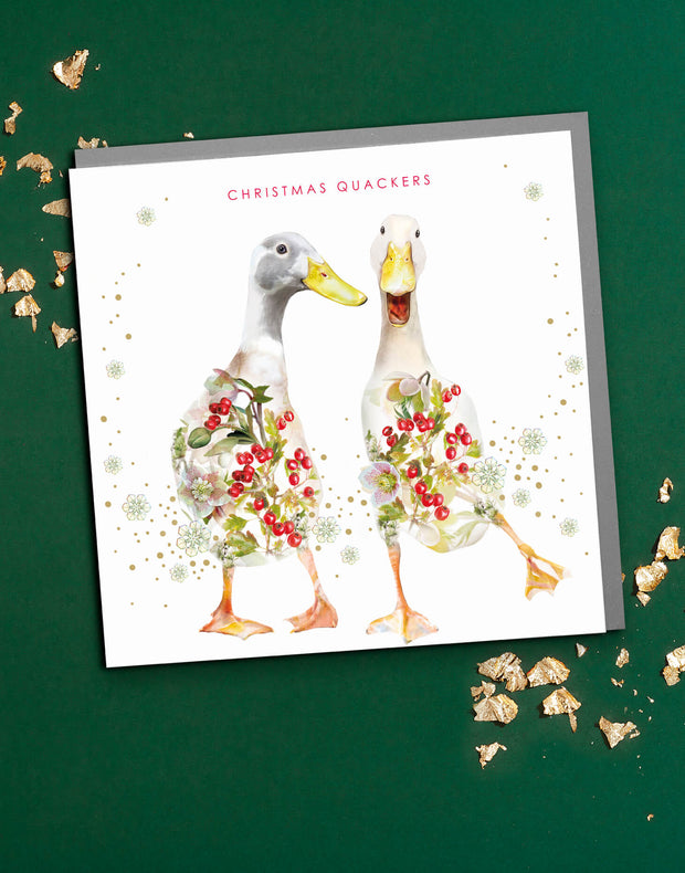 Christmas Quackers Indian Runner Ducks Card - Lola Design Ltd