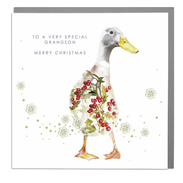 Runner Duck Grandson Christmas Card - Lola Design Ltd