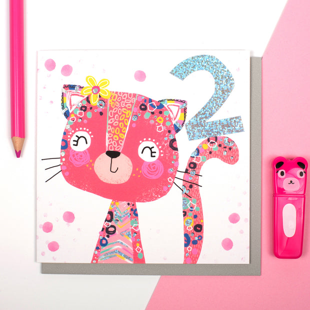 Cat Age 2 Birthday Card - Lola Design Ltd