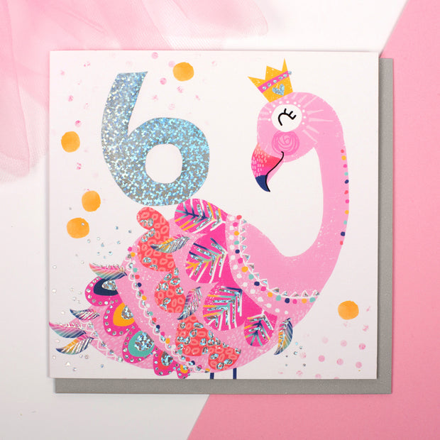 Flamingo Age 6 Birthday Card - Lola Design Ltd